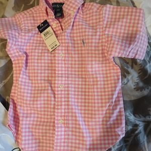 Boys polo short sleeve pink and white gingham